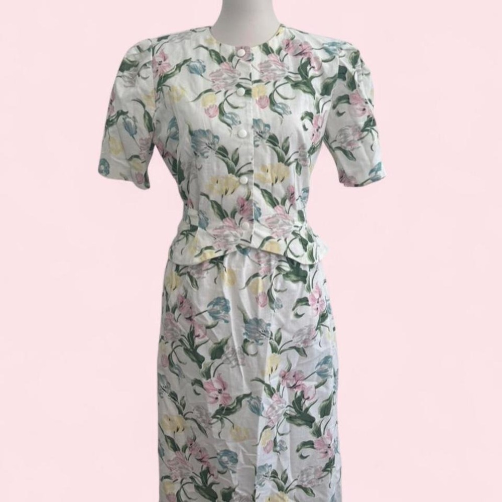 Vintage Stuart Alan 60s Floral Two-Piece Skirt Set‎ — Size 12